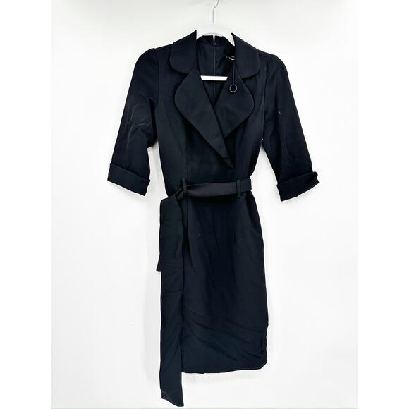 Black Halo Lucinda Faux Wrap Coat Dress in Black Size 0 - Picture 3 of 6